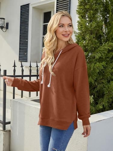 Women Long Sleeve Casual Warm Sweatshirt Relaxed Drawstring Hoodie Tunic Tops Fall Pullover Caramel Brown XX-Large - Image 3