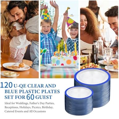 U-QE 120pcs Royal Blue Plastic Plates - Blue Disposable Plates Heavy Duty - Includes 60 10" Dinner & 60 7" Dessert Plates for Party, Birthday - Image 6