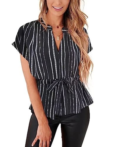 Womens Button Down Blouses Casual Peplum Summer Tops Dressy Chiffon Work Blouse Floral XL - Image 1