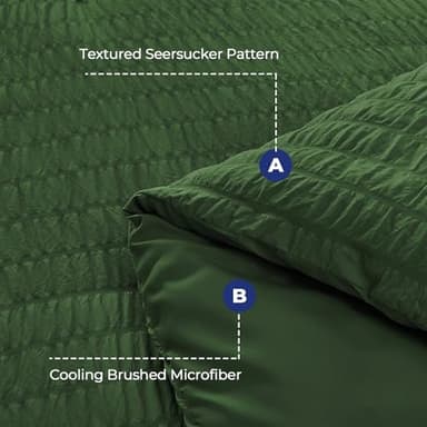 HYMOKEGE Dark Green Full Size Comforter Sets Seersucker 7 Pieces, All Season Luxury Bed in a Bag for Bedroom, Bedding Set with Comforters, Sheets, Pillowcases & Shams - Image 4
