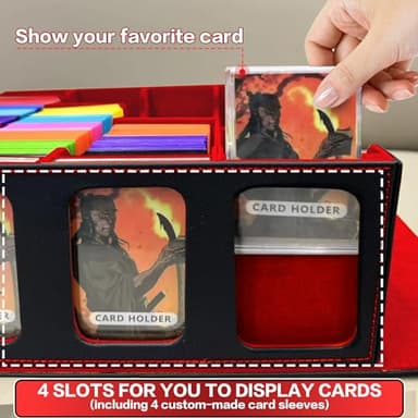 PROMAXIBINDER Trading Card Storage Box Fits 3200+ MTG/TCG/YuGiOh Cards, Commander Deck Case, 4 Display Windows 10 Dividers 4 Movable Partitions, PU Leather, Magnetic Closure, Magic, Sport Cards (Red) - Image 3