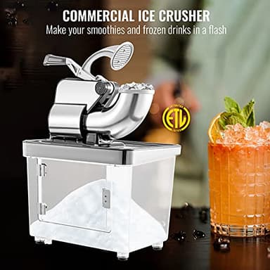 VEVOR 110V Commercial Ice Crusher 661LBS/H, ETL Approved 300W Electric Snow Cone Machine with Dual Blades, Stainless Steel Shaved Ice Machine with Safety On/Off Switch for Family, Restaurants, Bars - Image 2