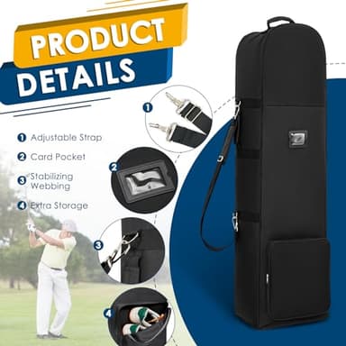 DAREKUKU Golf Travel Covers for Airlines with Detachable Shoulder Straps, Soft Foldable Golf Club Travel Bags, 900D Heavy Duty Oxford -Universal Size, Black - Image 5