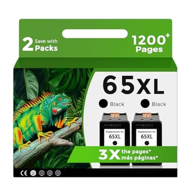 Relcolor Remanufactured 65XL Ink Cartridge Replacement for HP 65 Envy 5000 5055 5052 5014 5010 5070 3755 3700 3772 3752 2622 2652 2655 2600 2640 HP65, Black, 2-Pack - Image 1