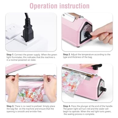 METRONIC Impulse Sealer 8 inch, Manual Heat Sealer Machine for Plastic Bags, Shrink Wrap Bag Sealers Heavy Duty Sealing Machine with Repair Kit (Pink) - Image 6