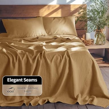 LBRO2M 100% Linen Sheet Set Queen Size,Bed Sheets 4 Piece Sets,Solid Color Natural Flax Bed Sheets Soft Breathable Bedding,16" Deep Pocket,All Season (Queen, Rust) - Image 7