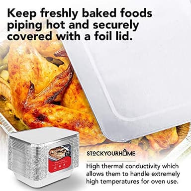 Foil Pans with Lids - 9x13 Aluminum Pans with Covers - 25 Foil Pans and 25 Foil Lids - Disposable Food Containers Great for Baking, Cooking, Heating, Storing, Prepping Food Silver - Image 7
