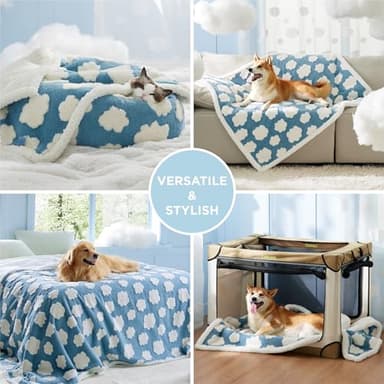 Lesure Waterproof Dog Blanket for Medium Dogs - Washable Double Sided Dog Blankets with Warm Jacquard Shag and Soft Sherpa Fleece, Pet Cat Blanket for Couch Protection, 3D Textured Cloud, Blue - Image 4