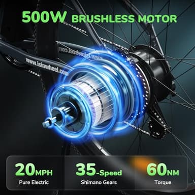 isinwheel M10 Electric Bike for Adults with 374.4Wh Removable Battery, 55 Miles 20MPH Commuting Electric Mountain Bike with 500W Brushless Motor, 35 Speed, 26" Tires and Front Fork Suspension (Black) - Image 5