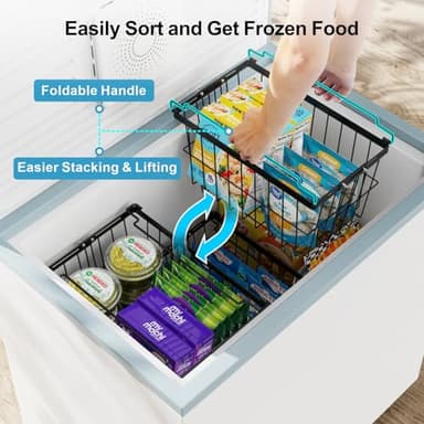 iSPECLE Freezer Organizer Bins - 3 Pack Adjustable Wider & Deeper Chest Freezer Organizer Bins for 5 to 9 Cu Ft, Extra Large & Easy Organize Basket Store More, Stackable No Wasted Space, Black - Image 7