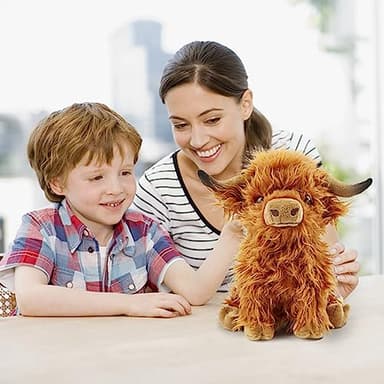 Highland Cow Stuffed Animal Realistic Scottish Cow Plush Toy Soft Farm Animal Cattle Plushie Doll Present for Adults Kids Boys Girls (Brown Cow, 10.8 Inch) - Image 6