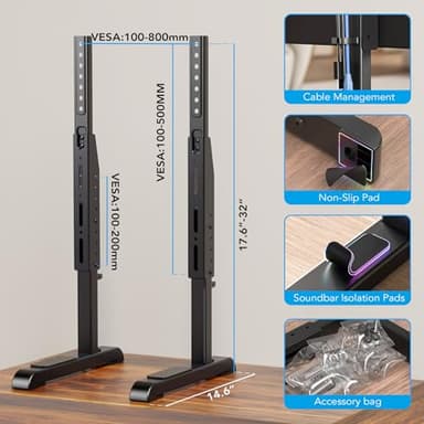 AX WABER Universal TV Stand, Table Top TV Stand Base Wobble-Free Replacement for Most 24 to 80 Inch LCD LED TVs, 7 Height Adjustable TV Legs Hold up to 150lbs, Max VESA 800x500mm, Black AX10TB02 - Image 6