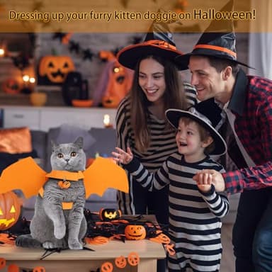 Halloween Dog Cat Bat Wings Costume, Halloween Cute Apparel Cosplay Party Decoration, Dress-Up, Pumpkin Head Jumping Popper Bouncing Toy and Pumpkin Bells Combo for Cat Dogs Puppy Kitty, Black - Image 5