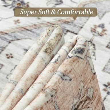 Area Rugs for Living Rooms - 8x10, Boho Non-Slip Low Pile Carpet Machine Washable Rugs for Bedroom, Farmhouse, Office, Dining Room (Peach) - Image 4
