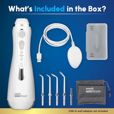 Waterpik Cordless Advanced 2.0 Water Flosser For Teeth, Gums, Braces, Dental Care With Travel Bag and 4 Tips, ADA Accepted, Rechargeable, Portable, and Waterproof, White WP-580, Packaging May Vary - Image 4