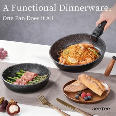 JEETEE Pots and Pans Set Non Stick 17pcs, Kitchen Cookware Sets with Detachable Handle, Induction Nonstick Cookware Set with Removable Handle, Stackable RV Cookware, Oven Safe, PFAS/PFOA Free, Black - Image 5