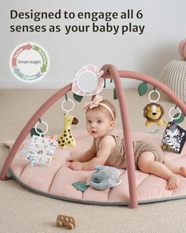 Blissful Diary Baby Play Gym & Activity Mat, Oversize Leaf Shaped Tummy Time Baby Play Mat w 6 Detachable Toys Promotes Motor Skills & Sensory Development, Newborn Infant Essentials Gift, Crystal Pink - Image 2