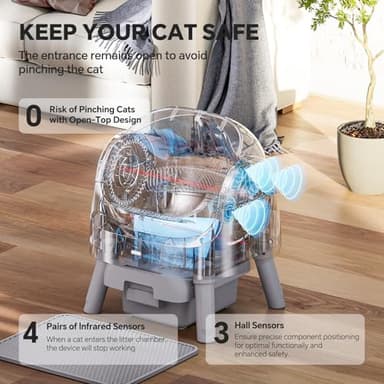 Self Cleaning Cat Litter Box, Open-Top Automatic Litter Box for Multiple Cats with Safety Sensors, Includes Liner Bags and Litter Mat, Grey - Image 2