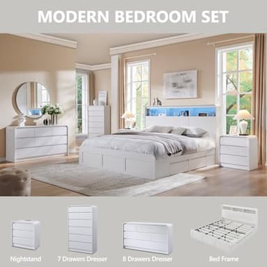 Aitjunz Modern 8 Drawers Dresser for Bedroom, 55" Wide Dressers & Chest of Drawers w/Curved Profile Design, Wood Mid Century Storage Dressers Organizer for Bedroom, Living Room, White - Image 6