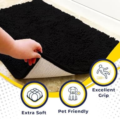 Muddy Mat® Shown on TV – Super Absorbent Microfiber Dog Door Mat for Muddy Paws, Non-Slip Washable Pet Rug, Quick Dry Chenille Entryway Carpet, Machine Washable Indoor Outdoor mat, Black 28"x18" - Image 3