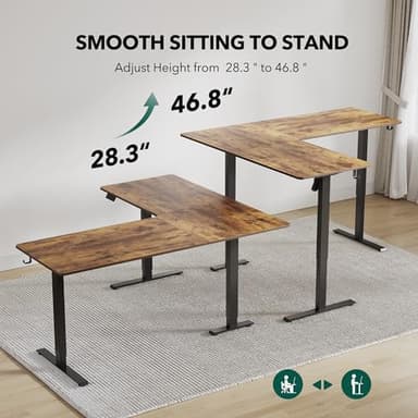 FEZIBO 63" L-Shaped Standing Desk - Adjustable Corner Desk L Shape, L-Shaped Adjustable Desk with Splice Board, L Shape Standing Desk, Vintage-Brown - Image 5