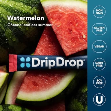 DripDrop Hydration Packets - Watermelon - Single Serve Electrolytes Powder Drink Mix - Non-GMO, Gluten Free, Vegan - 32 Sticks - Image 6