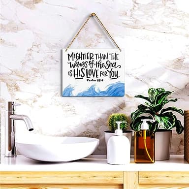 Inspirational Nautical Decor Mightier Than The Waves of The Sea Psalm 93:4 Scripture Wooden Hanging Sign Christian Gift for Baby Kids Girl Boy Nursery Teen Room Bible Verse Wall Art 10 x 8 Inches - Image 5