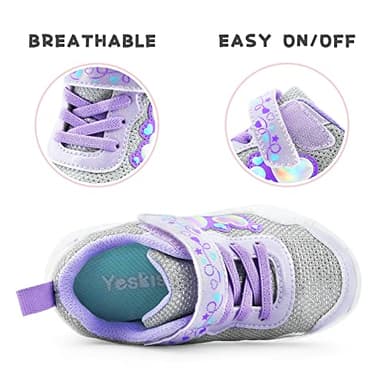 YESKIS Toddler Tennis Shoes Girl Light Up Shoes Diva Heart LED Flashing Lightweight Mesh Breathable Adorable Running Sneakers for Little Kid Silver Size 11 - Image 3