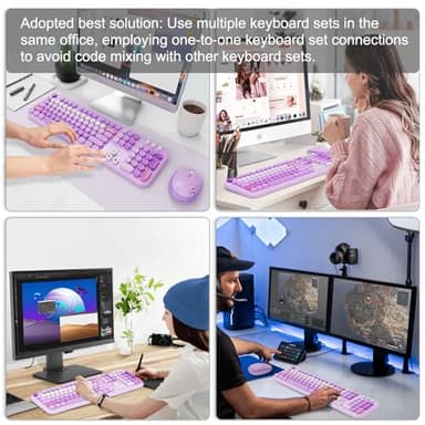 FOPETT Wireless Keyboard and Mouse Combo - 2.4G Full-Sized Cute Colorful Retro Keyboard with Round Keycaps 104 Keys Typewriter Keyboard for Laptop/Windows/PC-Purple Colorful - Image 2