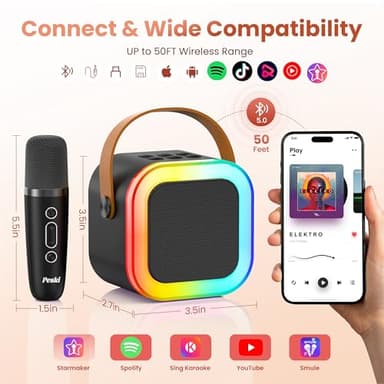 Mini Karaoke Machine for Kids Adults, Portable Bluetooth Speaker with 2 Wireless Karaoke Microphones,2025 TOP Birthday Gifts Toys for Boys 3,4, 5, 6, 7, 8+Years Old Toddler Karaoke Player(Black) - Image 4