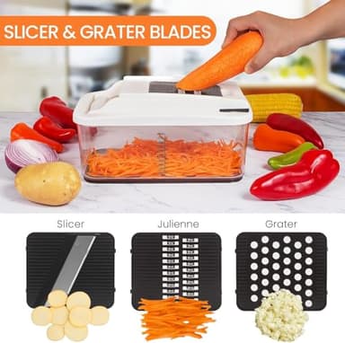 RüK Vegetable Chopper, Extra Large Chopper Vegetable Cutter, Multifunctional 10-in-1 Pro Food Chopper - 6 Blades, 4 Vegetable Spiralizers, E-Recipes - Veggie Chopper with Container - Image 4