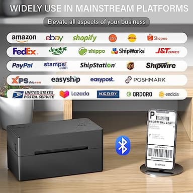 PEDOOLO Label Printer, Bluetooth Shipping Label Printer with Black Label Holder, 4x6 Thermal Printer for Shipping Packages, Compatible with Android, iOS, Windows, Mac, Chromebook, Amazon, Ebay, UPS - Image 3