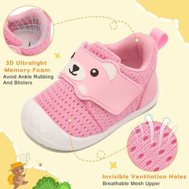 FEETCITY Baby Shoes Baby Girls Sneakers Infant Walking Shoes Infant Boys Sneakers Wide Toddler Barefoot Shoe Breathable 12-18 Months Pink - Image 4