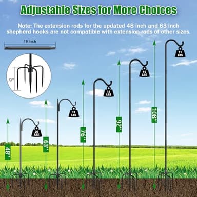 FEED GARDEN [Upgrade Version Adjustable Shepherds Hook Bird Feeder Pole with 7 Prongs Base, 76 Inch Tall Heavy Duty Outdoor Garden Poles for Hanging Bird Feeders, Plant Baskets, Black (1 Pack) - Image 4
