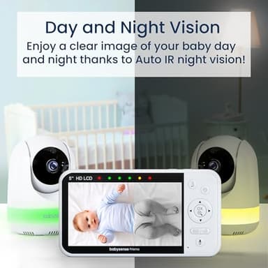 Babysense Prisma Baby Monitor with Camera and Audio, 5” HD Video Baby Monitor with 2 Cameras, 6-Color Night Light, Split Screen, Sound Machine with White Noise & Lullabies, Secure No WiFi - Image 4