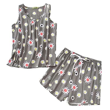 ENJOYNIGHT Womens Pajamas Set Cotton Summer Sleep Tank and Shorts Pjs Sleeveless Sleepwear (3X-Large,Flower) - Image 1