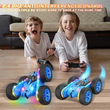 Terucle Remote Control Car, Rc Cars Stunt Kids Toys New Upgraded Strip Lights and Headlights Double-Sided 360° Rotating 4WD Drift Truck for Boys Girls Birthday Gift (Blue) - Image 2