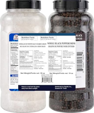52USA Himalayan White Salt (Coarse Grain) 39 oz + Whole Black Peppercorns 18 oz, Salt and Pepper Grinder, Black Peppercorn Refil, Sea Salt for Grinder Refill - Image 2