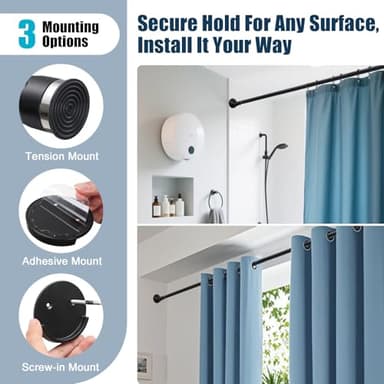 Heavy Duty Shower Curtain Rod - 42 to 72" Adjustable,3-In-1 Installation (No Drilling, Stick On Or Screw In Mount),Non-Slip Stainless Steel Tension Rod for Bathroom,Closet,Window,Doorways - Image 2