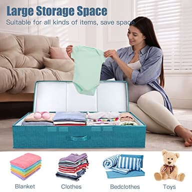 Supowin Underbed Storage Containers Bin with Lids (2pcs) Large Under Bed Storage Organizer Box with Handle, Foldable Under the Storage Bags for Organizing Clothes, Shoes, Blankets, Pillows-Cyan blue - Image 5