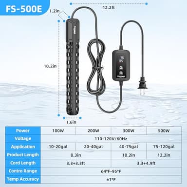 FREESEA Aquarium Heater for Fish Tank: 100W/200W/300W/500W Submersible Fish Tank Heater with Over-Temperature and Off-Water Protection for 75-120 Gallon Saltwater and Freshwater - Image 6