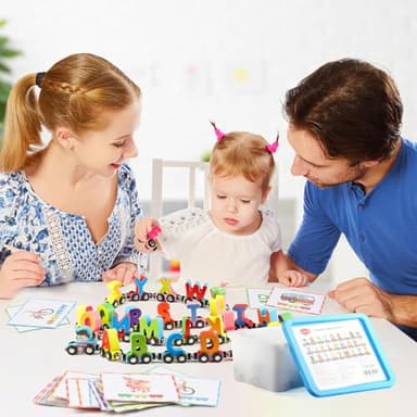 Wondertoys Wooden Alphabet Train Toy 27 PCS Magnetic Alphabet ABC Letter Train Set Includes 42 PCS Flash Cards, 1 Engine and 1 Storage Box for Toddlers Kids Boys and Girls - Image 6