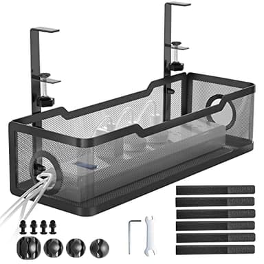 Under Desk Cable Management Tray Black, Cinati Wire Organizers No Drill, Cable Tray with Clamp for Wire Management, Cord Organization Box for Office, Home - No Damage to Desk - Image 1