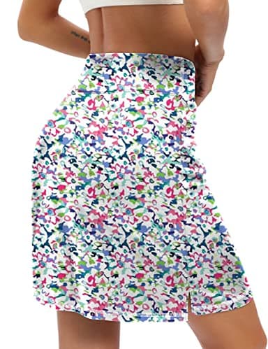 LouKeith Knee Length Skorts Skirts for Women Tennis Skirts Athletic Golf Skorts Casual Workout Skirt with Shorts Pockets Boho Flowers M - Image 3