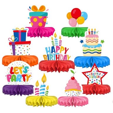 Happy Birthday Decorations Set - Colorful Themed Honeycomb Centerpiece, Table Decoration for Kids' Birthday Party Supplies - Image 1