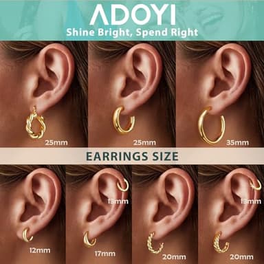 Adoyi Gold Hoop Earrings Set for Women Girls Trendy 14K Plated Gold Hoops Small Chunky Earrings Twisted Huggie Ear ring Pack Lightweight 9 Pairs Jewelry Set for Valentines Mother's Day Birthday Gifts - Image 7