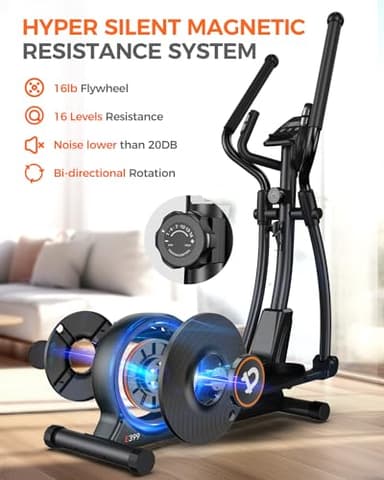 pooboo Elliptical Machine, Elliptical Exercise Machine with 16-Level Resistance&Hyper-Quiet Magnetic Driving System, Elliptical Machine for Home with LCD Monitor&15.5IN Stride, 350LBS Weight Capacity - Image 2
