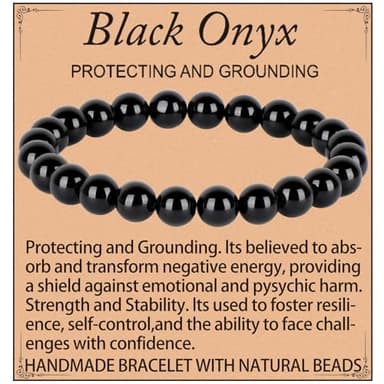 QOGIR Black Onyx Bracelet - Protecting Bracelet for Women Men - Handmade Natural Gem Stone Beaded Stretch Elastic Healing Bracelets 8mm - Image 1