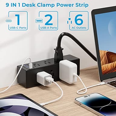 Desk Clamp Power Strip USB-C Port PD 20W Fast Charging Station Edge Mount Power Strip 8 AC Outlets Widely Spaced Outlet Station, 6.6ft Power Cord. (6AC2A1C) - Image 2