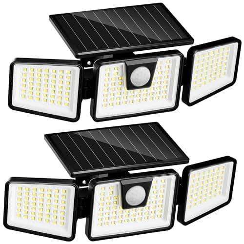 INCX Solar Outdoor Lights with Motion Sensor, Solar Powered 3 Heads Security Lights, 156 LED Flood Light Motion Detected Spotlight for Patio Garage Yard Entryways, IP65 Waterproof 2 Pack - Image 1